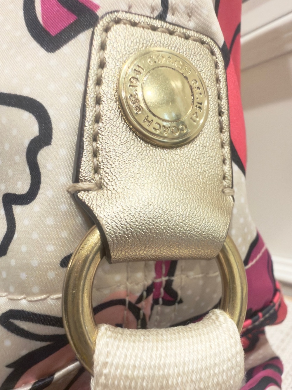 🌸🌺 Coach Kyra Floral & Polka Dot Print Cream Sateen Tote Bag - Picture 8 of 16